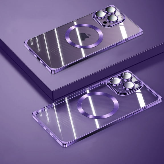 ELEHOLD Plating Clear Case for iPhone 15 Pro,with Camera Lens Protector Anti-Yellowing Compatible with MagSafe Strong Magnetic Slim Lightweight Dustproof Case for iPhone 15 Pro 6.1",Darkpurple