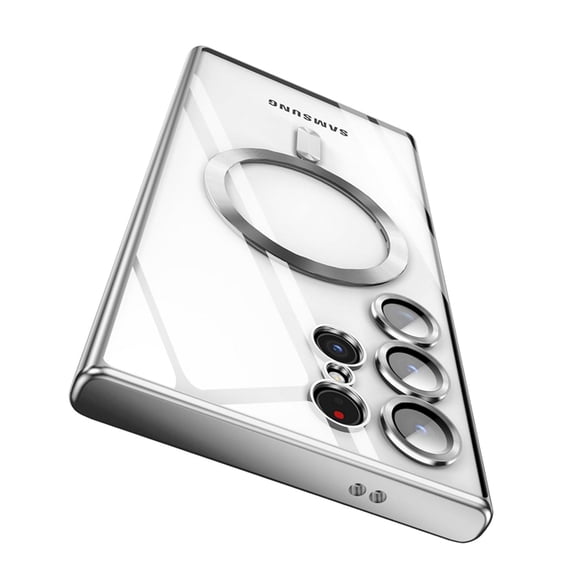 ELEHOLD Plating Clear Magnetic Case for Samsung Galaxy S24,Soft TPU Shockproof Transparent Clear Compatible with Mag Safe Anti-Yellowing Case for Galaxy S24,Silver