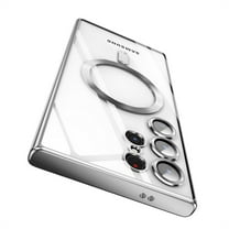 ELEHOLD Plating Clear Magnetic Case for Samsung Galaxy S24 Ultra,Soft TPU Shockproof Transparent Clear Compatible with Mag Safe Anti-Yellowing Case for Galaxy S24 Ultra,Silver