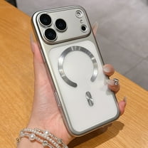 ELEHOLD Plating Frosted Hard PC Mag Safe Case For iPhone 17 Pro Max,Shockproof Rugged Protection Full Camera Cover,Silver