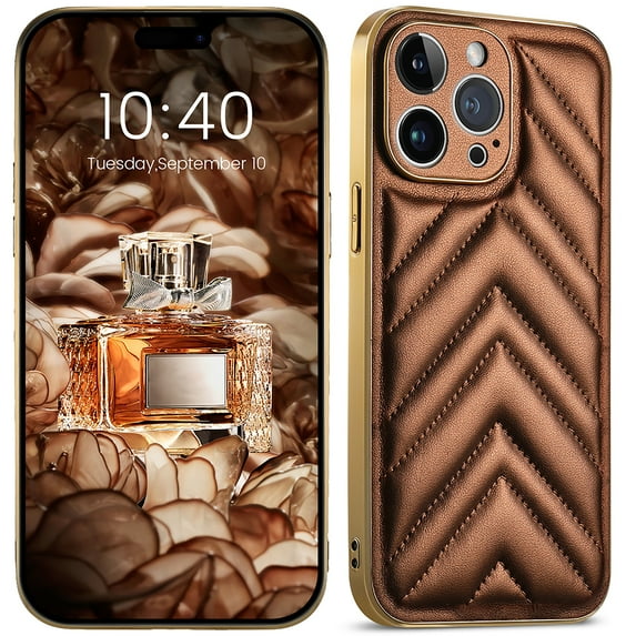 ELEHOLD Plating Leather Case for iPhone 14 Pro Max 6.7inch Skin-Touch Anti-Scratch Shockproof Protective Case - Brown