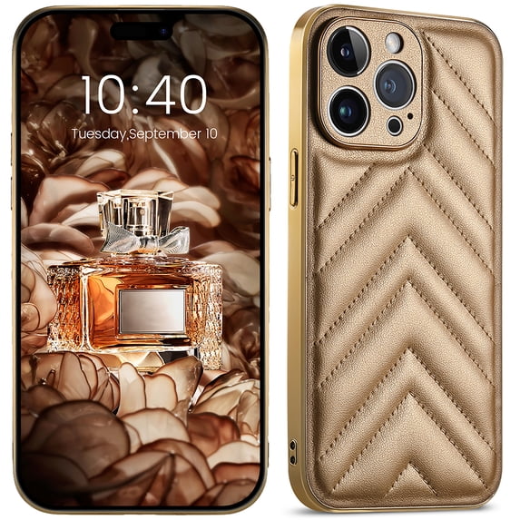 ELEHOLD Plating Leather Case for iPhone 14 Pro Max 6.7inch Skin-Touch Anti-Scratch Shockproof Protective Case - Gold