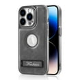 thumbnail image 1 of ELEHOLD Plating Leather Case for iPhone 13 Pro Premium Soft Touch PU Leather Logo View Window Invisible Hidden Kickstand All-Inclusive Camera Lens Protection Shockproof Anti-Scratch Cover,grey, 1 of 8