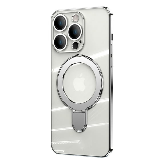 ELEHOLD Plating Magnetic Case for iPhone 12 Case Transparent Clear Anti-Yellowing Cover with Foldable Kickstand Camera Lens Protection Compatible with MagSafe Slim Shockproof Case,silver