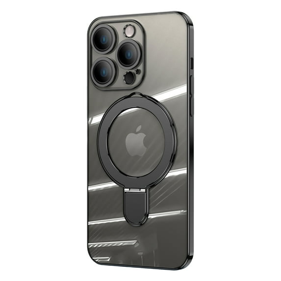 ELEHOLD Plating Magnetic Case for iPhone 12 Pro Max Case Transparent Clear Anti-Yellowing Cover with Foldable Kickstand Camera Lens Protection Compatible with MagSafe Slim Shockproof Case,black