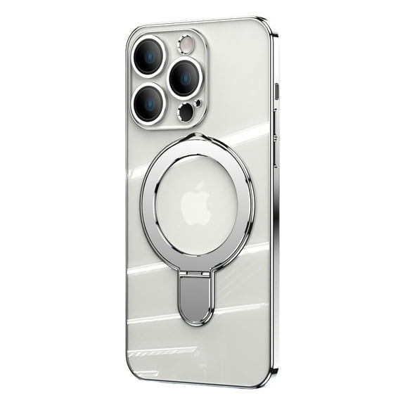 ELEHOLD Plating Magnetic Case for iPhone 13 Case Transparent Clear Anti-Yellowing Cover with Foldable Kickstand Camera Lens Protection Compatible with MagSafe Slim Shockproof Case,silver
