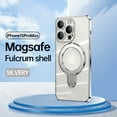 thumbnail image 1 of ELEHOLD Plating Magnetic Case for iPhone 15 Pro Max Case Transparent Clear Anti-Yellowing Cover with Foldable Kickstand Camera Lens Protection Compatible with MagSafe Slim Shockproof Case,Silver, 1 of 9