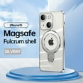 thumbnail image 1 of ELEHOLD Plating Magnetic Case for iPhone 15 Case Transparent Clear Cover with Foldable Kickstand Camera Lens Protection Compatible with MagSafe Slim Shockproof Case for iPhone 15, Silver, 1 of 9