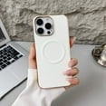 thumbnail image 1 of ELEHOLD Plating Magnetic Case iPhone 16,Compatible with Mag-Safe Accessory PU Leather Hard PC Shell Slim Lightweight Durable Protective Phone Case ,White, 1 of 8