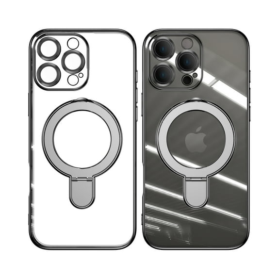 ELEHOLD Plating Magnetic Case for iPhone 16 Pro Case Transparent Clear Cover Kickstand Camera Lens Protection Compatible with Mag Safe Accessory Slim Shockproof Case for iPhone 16 Pro,Gray