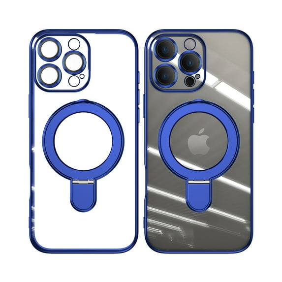 ELEHOLD Plating Magnetic Case for iPhone 16 Pro Case Transparent Clear Cover Kickstand Camera Lens Protection Compatible with Mag Safe Accessory Slim Shockproof Case for iPhone 16 Pro,Darkblue