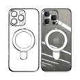 thumbnail image 1 of ELEHOLD Plating Magnetic Case for iPhone 16 Pro Max Case Transparent Clear Cover Kickstand Camera Lens Protection Compatible with Mag Safe Accessory Slim Shockproof Case for iPhone 16 Pro Max,Silver, 1 of 6