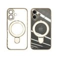 thumbnail image 1 of ELEHOLD Plating Magnetic Case for iPhone 16 Case Transparent Clear Cover Kickstand Camera Lens Protection Compatible with Mag Safe Accessory Slim Shockproof Case for iPhone 16,Gold, 1 of 6