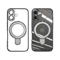 ELEHOLD Plating Magnetic Case for iPhone 16e Case Transparent Clear Cover Kickstand Camera Lens Protection Compatible with Mag Safe Accessory Slim Shockproof Case for iPhone 16e,Gray