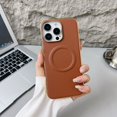 thumbnail image 1 of ELEHOLD Plating Magnetic Case iPhone 16e,Compatible with Mag-Safe Accessory PU Leather Hard PC Shell Slim Lightweight Durable Protective Phone Case ,Brown, 1 of 8