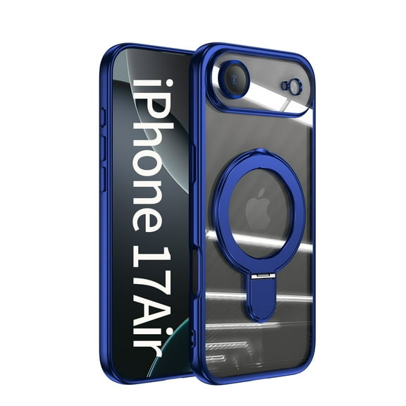 ELEHOLD Plating Magnetic Case for iPhone 17 Air Case Transparent Clear Cover Kickstand Camera Lens Protection Compatible with Mag Safe Accessory Slim Shockproof Case for iPhone 17 Air,Darkblue