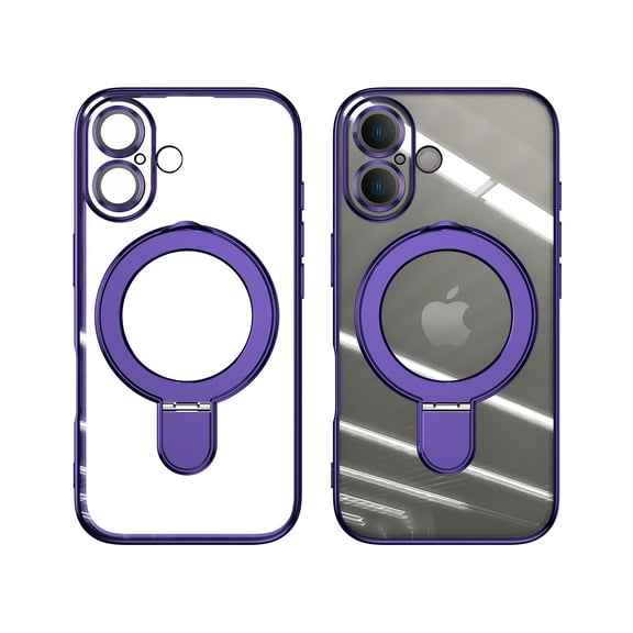 ELEHOLD Plating Magnetic Case for iPhone 17 Case Transparent Clear Cover Kickstand Camera Lens Protection Compatible with Mag Safe Accessory Slim Shockproof Case for iPhone 17,Darkpurple