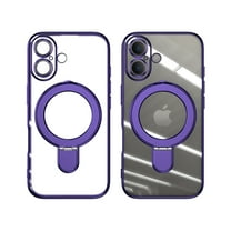 ELEHOLD Plating Magnetic Case for iPhone 17 Case Transparent Clear Cover Kickstand Camera Lens Protection Compatible with Mag Safe Accessory Slim Shockproof Case for iPhone 17,Darkpurple