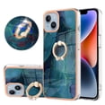 thumbnail image 1 of ELEHOLD Plating Rugged Case For iPhone 15 Slim Marble Pattern Heavy Duty Shockproof Stand Cover, with Shiny Rotating Ring Stand, Green, 1 of 7