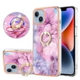 thumbnail image 1 of ELEHOLD Plating Rugged Case For iPhone 15 Slim Marble Pattern Heavy Duty Shockproof Stand Cover, with Shiny Rotating Ring Stand, Pink, 1 of 6