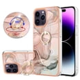 thumbnail image 1 of ELEHOLD Plating Rugged Case For iPhone 16 Pro Slim Marble Pattern Heavy Duty Shockproof Stand Cover, with Shiny Rotating Ring Stand, Rose Gold, 1 of 7