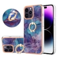 thumbnail image 1 of ELEHOLD Plating Rugged Case For iPhone 16 Slim Marble Pattern Heavy Duty Shockproof Stand Cover, with Shiny Rotating Ring Stand, Purple, 1 of 6