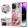 thumbnail image 1 of ELEHOLD Plating Rugged Case For iPhone 16 Slim Marble Pattern Heavy Duty Shockproof Stand Cover, with Shiny Rotating Ring Stand, Rose, 1 of 7