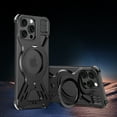 thumbnail image 1 of ELEHOLD Premium Alloy Frameless Frosted Rugged Case For iPhone 15 Pro MagSafe Magnetic Shockproof Cover, with 360° Rotable Ring Kickstand, Air-Bag Drop Protection, Black, 1 of 12