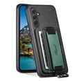 thumbnail image 1 of ELEHOLD Premium Leather Case for Samsung Galaxy A54 5G,Card Slot Wallet Kickstand Elastic Wristband Metal Ring Full Body Shockproof Protection Anti-Scratch Wallet Case,Black, 1 of 7