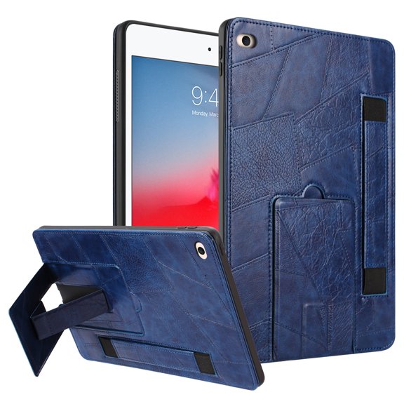 ELEHOLD Premium Leather Hand Strap Kickstand Shock Absorbent Protective Case for Apple iPad mini 5th/4th/3rd/2nd/1st, Blue