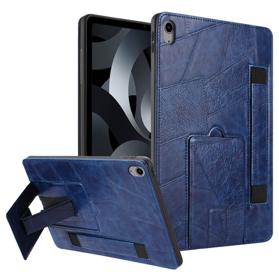 ELEHOLD Premium Leather Hand Strap Kickstand Shock Absorbent Protective Case for For iPad Mini 7th(A17 Pro)2024/ iPad mini 6th Gen, Blue