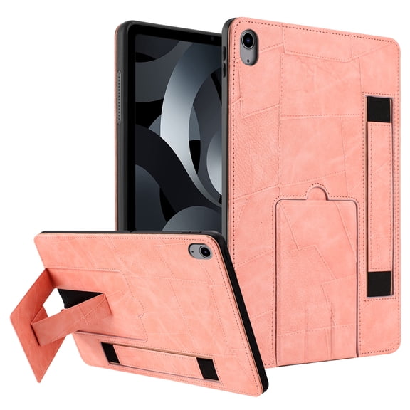 ELEHOLD Premium Leather Hand Strap Kickstand Shock Absorbent Protective Case for For iPad Mini 7th(A17 Pro)2024/ iPad mini 6th Gen, Pink