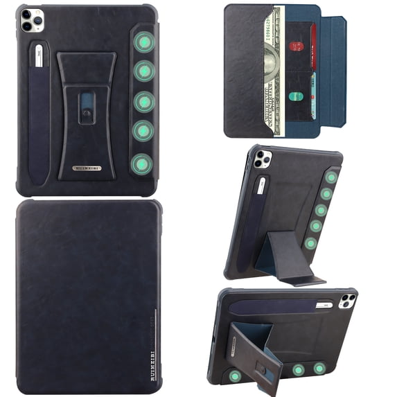 ELEHOLD Premium Leather Tablet Case For iPad Air 11-inch M3 (2025) / M2 (2024), Stand Folio Cover Wallet Pouch Kickstand Auto Sleep/Wake Case with Pencil Holder For Apple iPad Air 11,Blue
