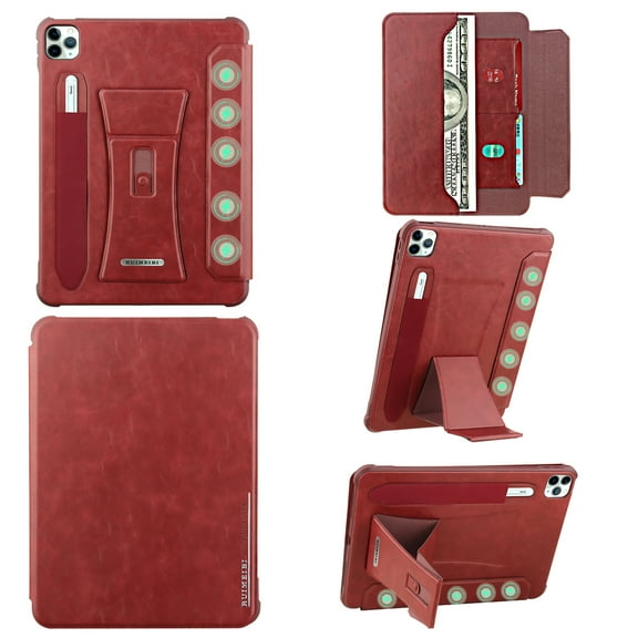 ELEHOLD Premium Leather Tablet Case For iPad Pro 11 2022/2021/2020/2018, iPad Air 4/5 , Stand Folio Cover Wallet Pouch Kickstand Auto Sleep/Wake Case with Pencil Holder,Red