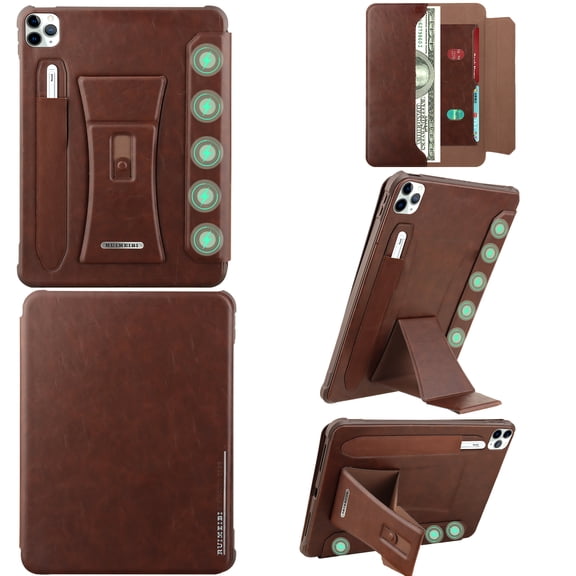 ELEHOLD Premium Leather Tablet Case For iPad Pro 12.9 6th/5th/4th/3th (2022/2021/2020/2018), Stand Folio Cover Wallet Pouch Kickstand Auto Sleep/Wake Case with Pencil Holder ,Darkbrown