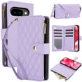 thumbnail image 1 of ELEHOLD Premium Leather Wallet Case For Google Pixel 9A, Zipper Folio with 6 Card Slots Cash Pocket Magnetic Closure Protective Flip Wallet Case Cover with Wrist/Shoulder Strap,Purple, 1 of 10