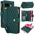 thumbnail image 1 of ELEHOLD Premium Leather Wallet Case For Google Pixel 9A, Zipper Folio with 6 Card Slots Cash Pocket Magnetic Closure Protective Flip Wallet Case Cover with Wrist/Shoulder Strap,Green, 1 of 8