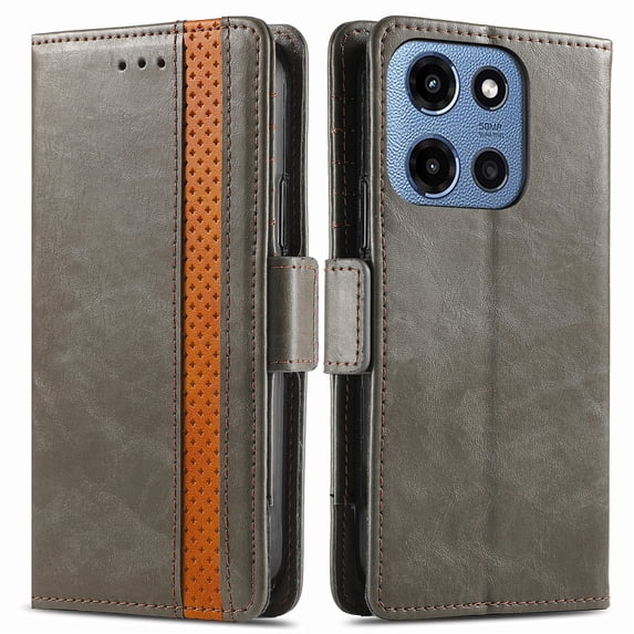 ELEHOLD Premium Leather Wallet Case for Moto G 5G(2025) ,Practical Card Slots Money Slot Stand Function Shockproof Protective Flip Wallet Case for Moto G 5G(2025),Gray