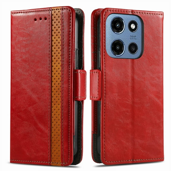 ELEHOLD Premium Leather Wallet Case for Moto G Power (2025) ,Practical Card Slots Money Slot Stand Function Shockproof Protective Flip Wallet Case for Moto G Power (2025),Red
