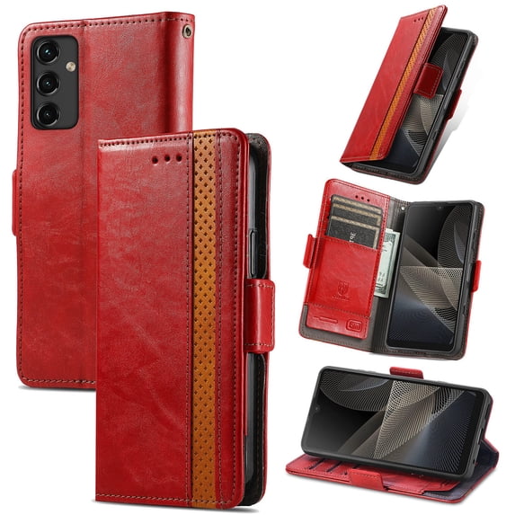 ELEHOLD Premium Leather Wallet Case for Samsung Galaxy A26 5G ,Practical Card Slots Money Slot Stand Function Shockproof Protective Flip Wallet Case for Samsung Galaxy A26 5G,Red