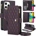 thumbnail image 1 of ELEHOLD Premium Leather Wallet Case For iPhone 15 Pro Max, Zipper Folio with 6 Card Slots Cash Pocket Magnetic Closure Protective Flip Wallet Case Cover with Wrist/Shoulder Strap,Darkpurple, 1 of 12