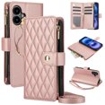 thumbnail image 1 of ELEHOLD Premium Leather Wallet Case For iPhone 16 Plus, Zipper Folio with 6 Card Slots Cash Pocket Magnetic Closure Protective Flip Wallet Case Cover with Wrist/Shoulder Strap,Rosegold, 1 of 11