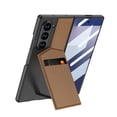 thumbnail image 1 of ELEHOLD Premium Rugged Case for Samsung Galaxy Z Fold 6, Faux Leather Flip Kickstand Credit Card Slot Wallet Case With Front Screen Protector, Wireless Charging Compatible,Brown, 1 of 10