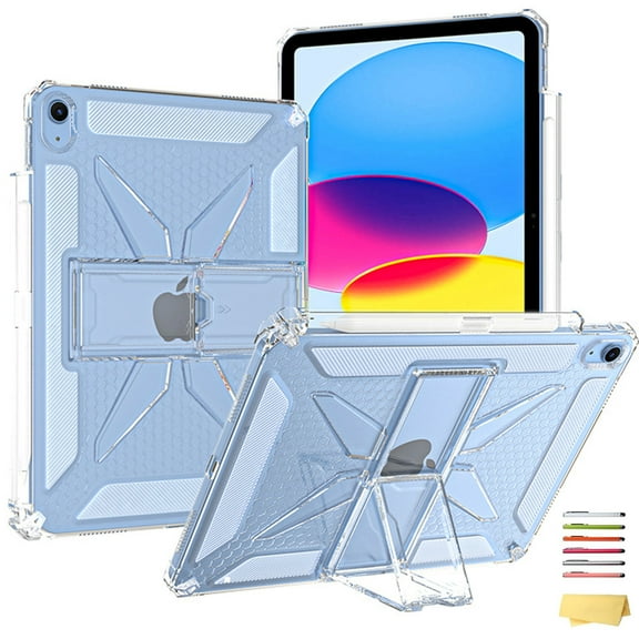 ELEHOLD Protective Case For Apple iPad Mini 7th 6th Generation,Shockproof Slim Soft TPU Pencil Holder Foldable Kickstand Anit-Resistant Cover,Clear