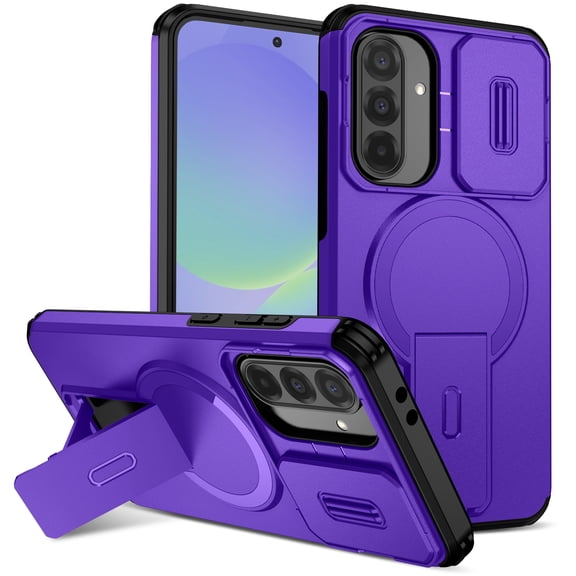ELEHOLD Protective Case For Samsung Galaxy A26 5G, Shockproof Foldable Kickstand Magnetic Rugged PC+TPU  Anti-Scratch Case Cover ,Purple