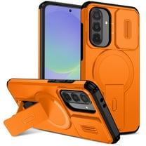 ELEHOLD Protective Case For Samsung Galaxy S25 FE, Shockproof Foldable Kickstand Magnetic Rugged PC TPU  Anti-Scratch Case Cover ,Orange