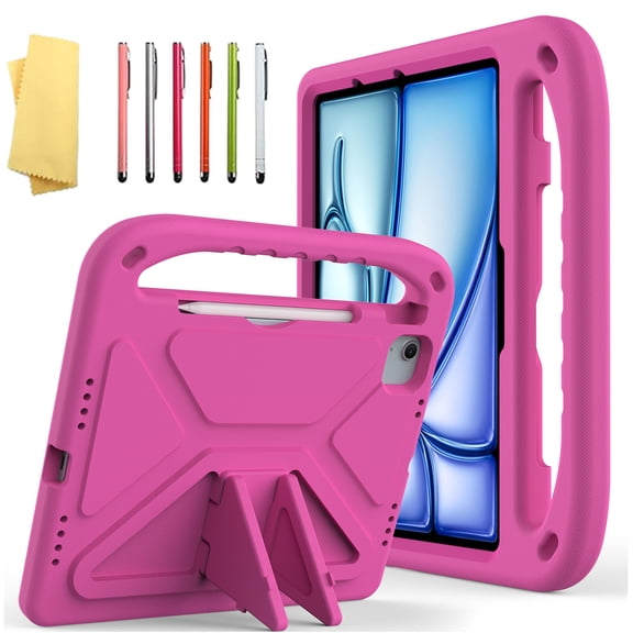 ELEHOLD Protective Case for iPad Pro 11-inch (M5) 2025/(M4) 2024 ,iPad Air 11-inch M3 (2025) / M2 (2024) , Rugged  Kids Friendly EVA Full Body Protective Handle Grip Kickstand Shockproof Case,Rose