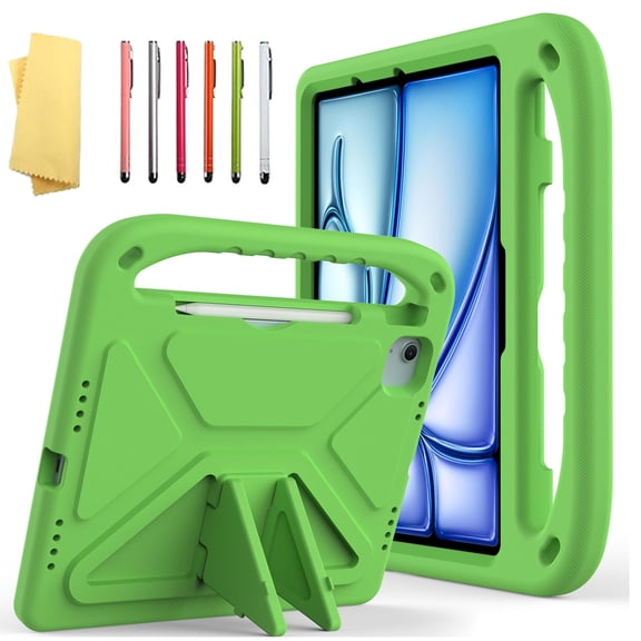 ELEHOLD Protective Case for iPad Pro 11-inch (M5) 2025/(M4) 2024 ,iPad Air 11-inch M3 (2025) / M2 (2024) , Rugged Kids Friendly EVA Full Body Protective Handle Grip Kickstand Shockproof Case,Green