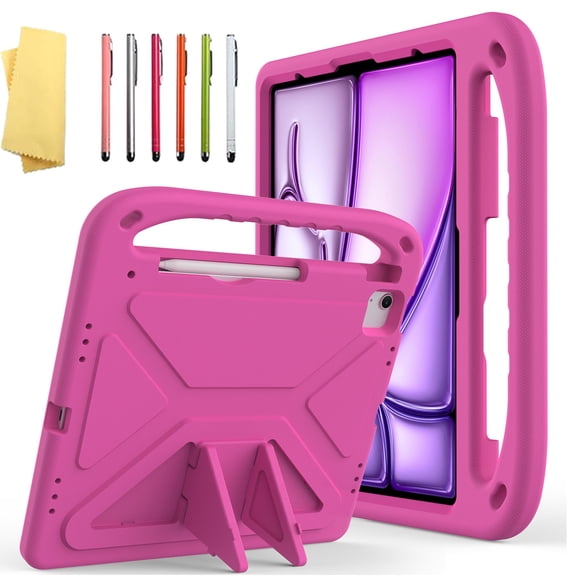 ELEHOLD Protective Case for iPad Pro 13-inch (M5) 2025/(M4) 2024 ,iPad Air 13-inch M3 (2025) / M2 (2024) , Rugged  Kids Friendly EVA Full Body Protective Handle Grip Kickstand Shockproof Case,Rose