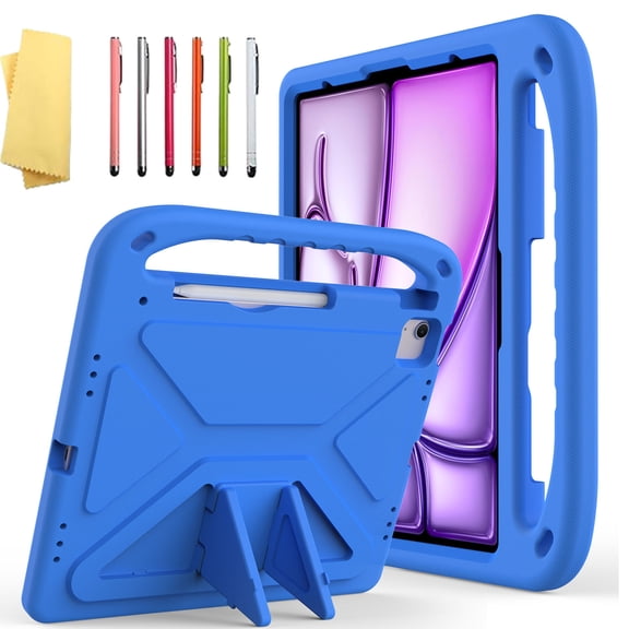 ELEHOLD Protective Case for iPad Pro 13-inch (M5) 2025/(M4) 2024 ,iPad Air 13-inch M3 (2025) / M2 (2024) , Rugged  Kids Friendly EVA Full Body Protective Handle Grip Kickstand Shockproof Case,Blue